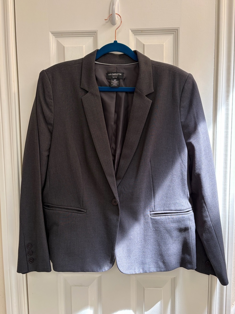 Liz Claiborne Gray Single-Button Notch Lapel Blazer